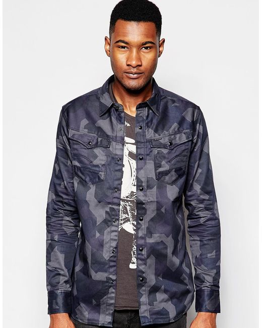 G-Star RAW Cotton Camo Shirt in Navy 