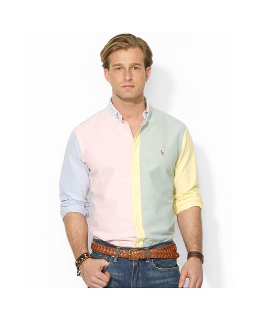 Polo Ralph Lauren Polo Classicfit Colorblocked Oxford Shirt in Pink for Men  | Lyst