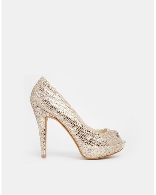 ALDO Metallic Nean Gold Glitter Peep Toe Heeled Shoes