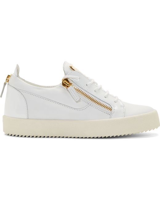 Giuseppe Zanotti White Leather Gold Zip Lace-up Sneakers for men