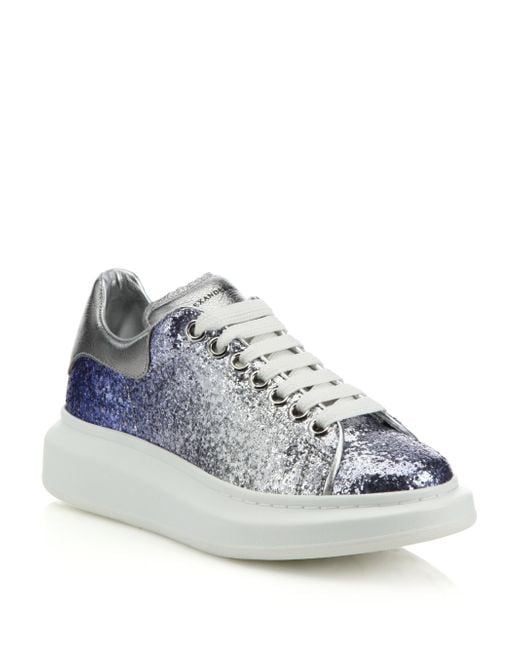Alexander McQueen Glitter & Metallic Leather Platform Sneakers in Blue ...