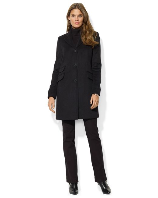 Lauren by Ralph Lauren Single-Breasted Wool-Blend Walker Coat in Black |  Lyst