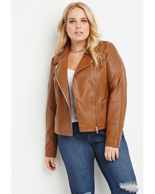 Forever 21 Plus Size Topstitched Faux Leather Jacket You've Been Added To  The Waitlist in Brown | Lyst