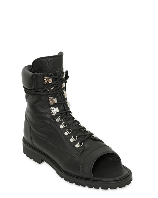 Balmain Black Open Toe Leather Combat Boots