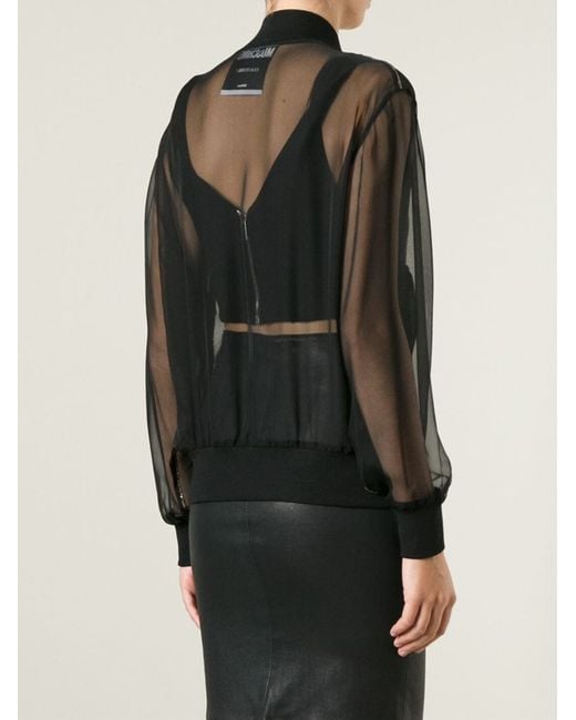 Black sheer bomber jacket discount