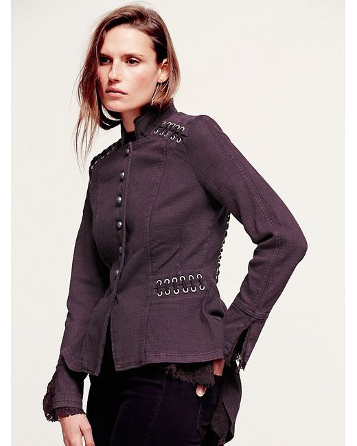 Free People Purple Womens Victorian Lace Up Jacket