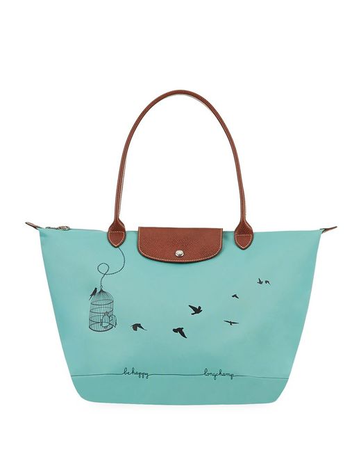 Longchamp Blue Le Pliage Bird Cage Shoulder Bag