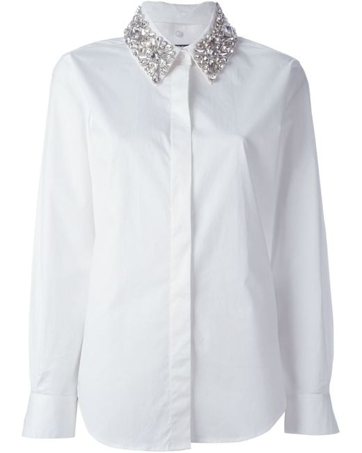 DKNY White Embellished Collar Shirt