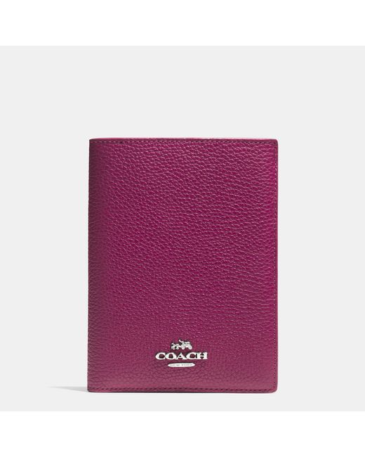 COACH Purple Passport Case In Polished Pebble Leather