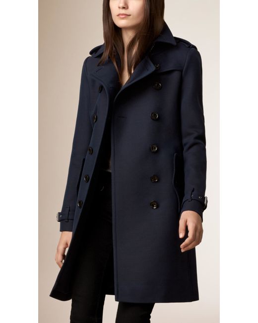 Burberry Blue Cotton Wool Blend Twill Trench Coat