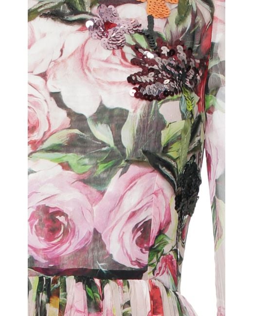 Dolce & Gabbana Multicolor Silk Chiffon Embellished Floral Gown