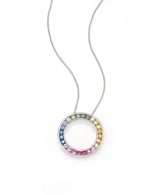 Effy Rainbow Sapphire 14k White Gold Circle Pendant Necklace Lyst