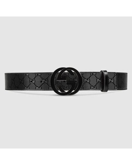 Gucci Black Gg Imprimé Belt With Interlocking G