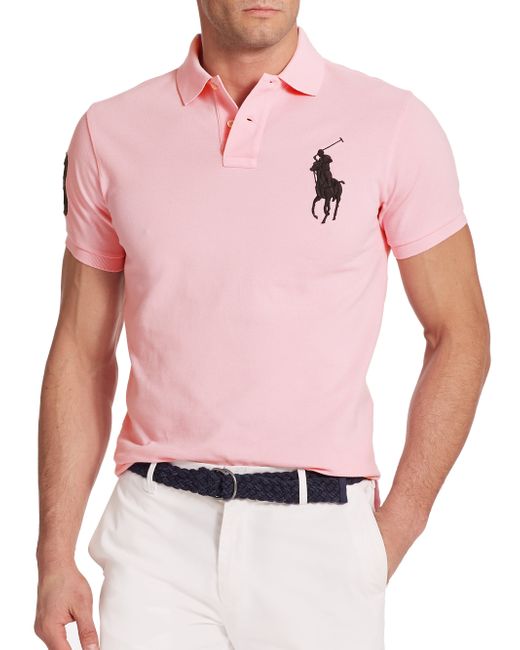 Polo Ralph Lauren Custom-Fit Big Pony Mesh Polo in Pink for Men | Lyst