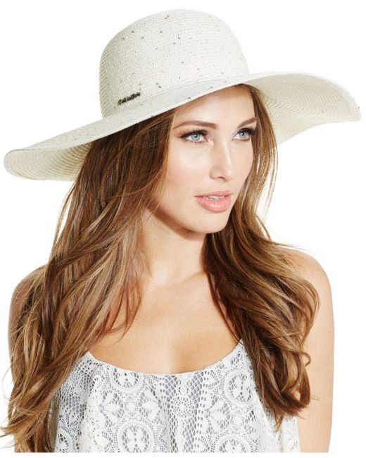 Calvin Klein Sequin Straw Sunhat in White | Lyst