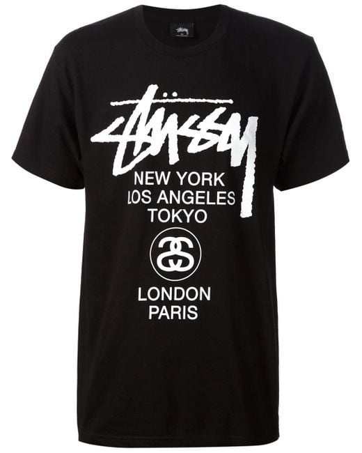 Stussy Black 'World Tour' T-Shirt for men