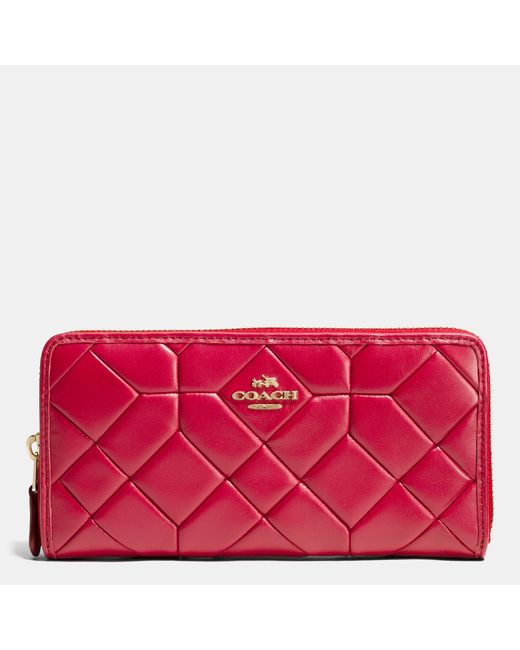 COACH Red Accordion Zip Wallet In Canyon Quilt Leather