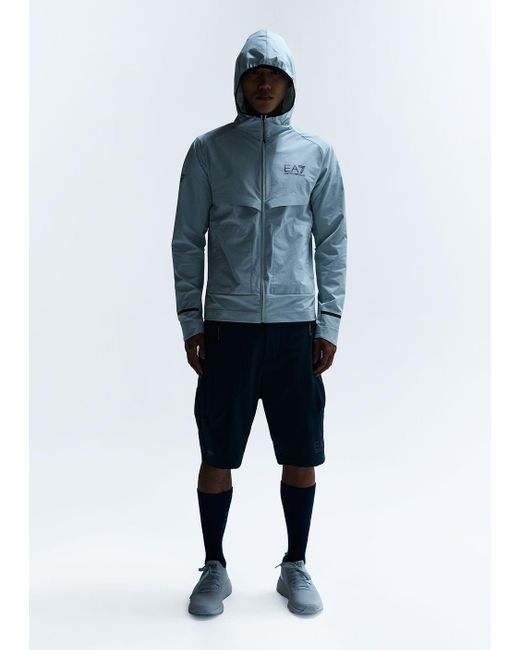 EA7 Blue Dynamic Athlete Hooded Sweatshirt In Ventus7 Technical Fabric for men