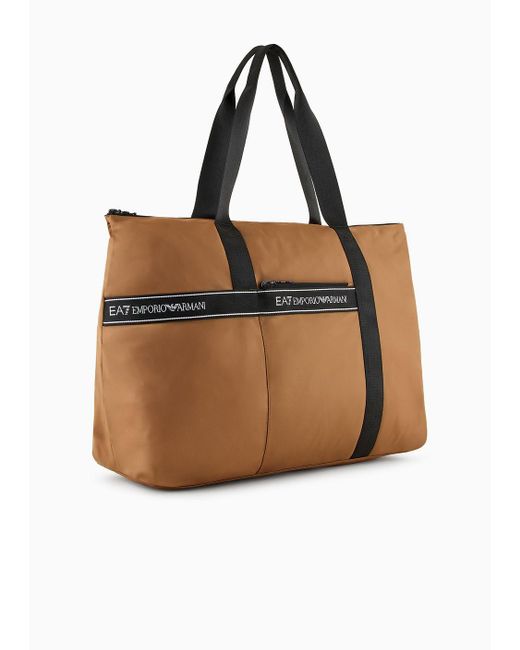 EA7 Brown Packable Technical Fabric Shopper Bag