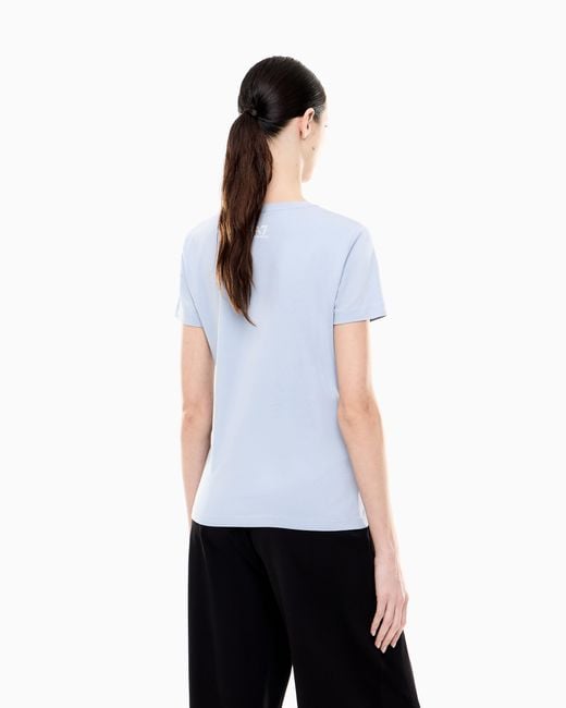 EA7 Blue Logo Series Cotton Jersey T-Shirt With Logo