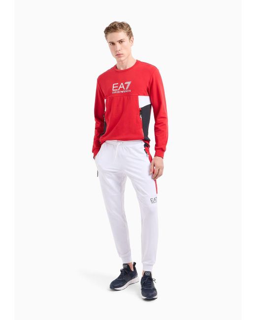 EA7 Red Summer Block Crew-neck Sweatshirt In A Recycled Cotton Blend for men