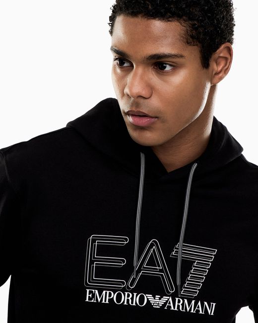 EA7 Black Pure Cotton Hooded Sweatshirt for men