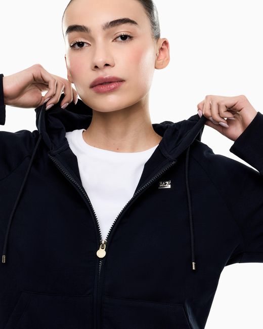 EA7 Blue Logo Sweatshirt With Zip And Drawstring Hood Core Lady
