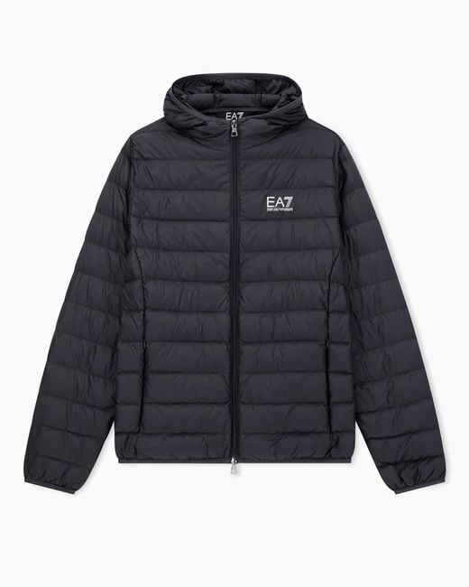 EA7 Blue Core Identity Packable Down Jacket With Hood for men