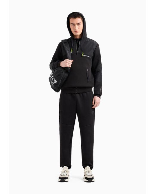 EA7 Black Athletic Mix Cotton-blend Hooded Sweatshirt for men