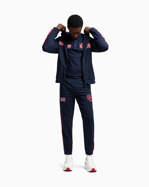 EA7 Blue Olimpia Milano Cotton Hooded Sweatshirt for men