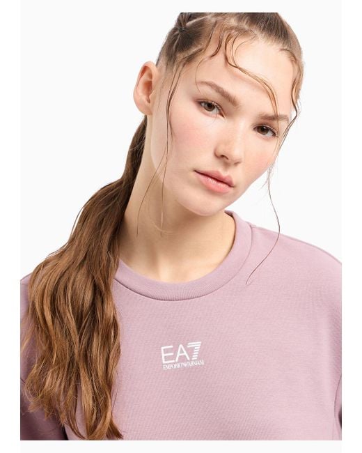 EA7 Pink Logo Series Cotton-blend Crew-neck Sweatshirt