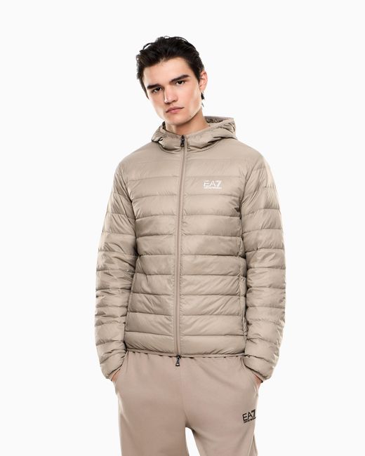 EA7 Natural Insulated Down Jacket With Fixed Hood Core Identity for men