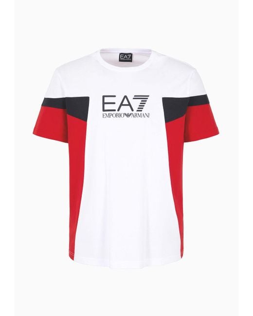 EA7 White Summer Block Cotton Crew-neck T-shirt for men