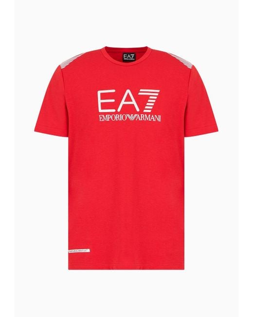 EA7 Red Asv 7 Lines Short-sleeved Crew-neck T-shirt In Recycled Fabric for men