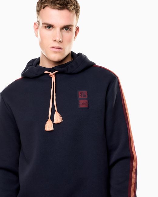 EA7 Blue Lunar New Year Jersey Hooded Sweatshirt for men