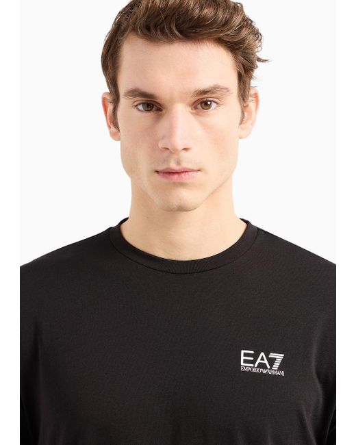EA7 Logo Series T-shirt Mit Rundhalsausschnitt Aus Baumwolle in Black für Herren