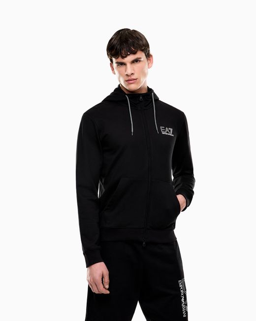 EA7 Black Pure Cotton Zip-Up Sweatshirt for men
