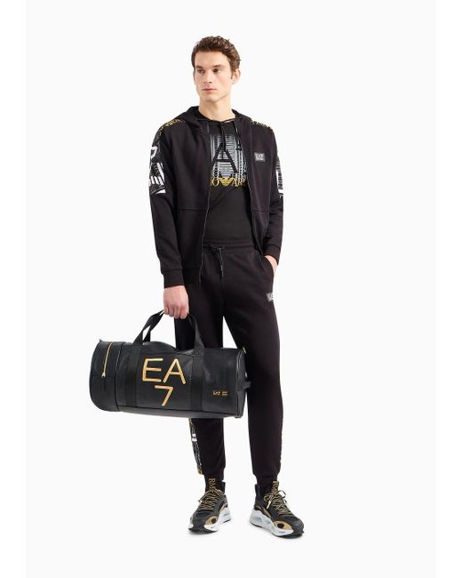EA7 Graphic Series Sweatshirt Mit Kapuze Aus Baumwolle in Black für Herren