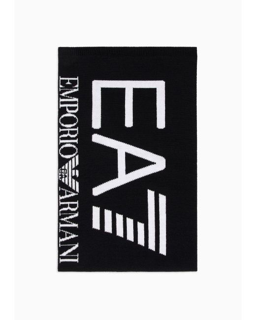 EA7 Black Scarf With Oversized Logo