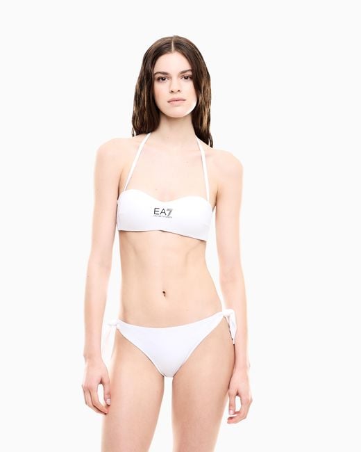 EA7 White Bandeau Bikini With Logo