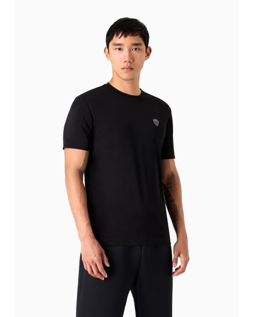 EA7 Premium Shield T-shirt Mit Rundhalsausschnitt Aus Elastischer Viskose-mischung in Black für Herren