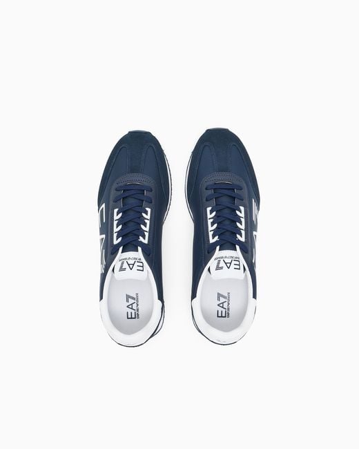 EA7 Blue Vintage Sneaker Aus Nylon Mit Wildledereinsätzen