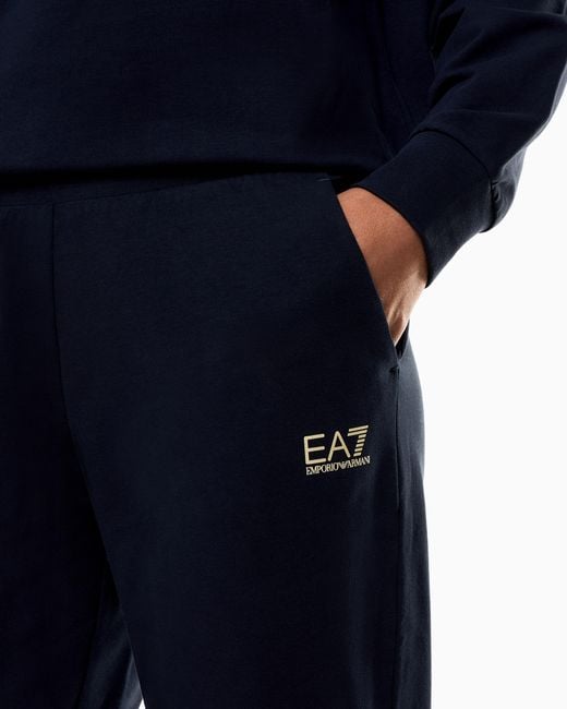 EA7 Blue Stretch-Cotton Tracksuit With Logo