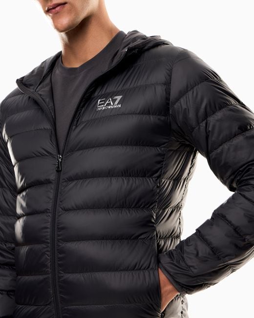 EA7 Blue Core Identity Packable Down Jacket With Hood for men