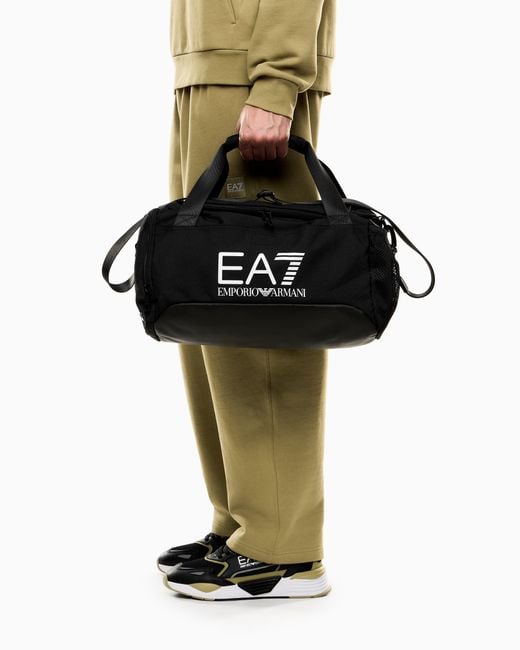 EA7 Black Train Core Small Gym Bag With Oversized Logo