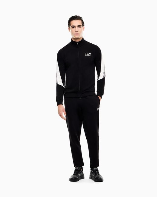 EA7 Black Summer Block Pure Cotton Tracksuit for men