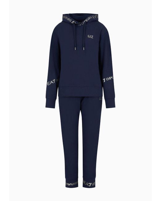 EA7 Blue Stretch-cotton Tracksuit With Logo Tape Detail