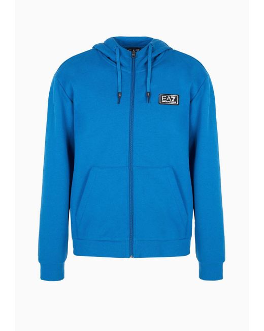 EA7 Blue Cotton-blend Hooded Logo Series Sweatshirt for men