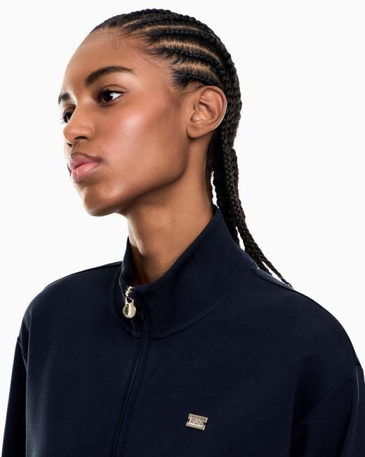 EA7 Blue Cotton Stretch Suit With Zip And Metal Logo Core Lady