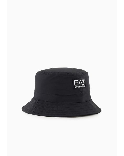 EA7 Black Asv Recycled Fabric Cloche Hat